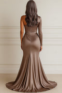 Elegant One-Shoulder Satin Pleated Mermaid Trumpet Formal Maxi Dress