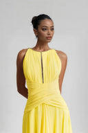 Elegant Rhinestone Pleated Sleeveless Chiffon A-Line Maxi Dress