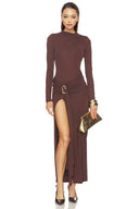 Long-sleeved bodypsuit And Slit Skirt Suit