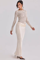 Lace Splicing Pleated Design Maxi Dress