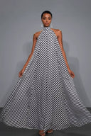 Striped Printed A- Line Maxi Dress