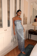 Elegant Sequin Strapless Draped Maxi Dress