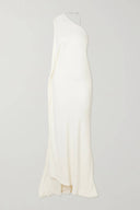 Elegant One-Shoulder Backless Embellished Draped Maxi Dress
