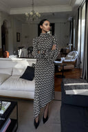 Exquisite Black And White Geometric Print Asymmetrical Maxi Dress