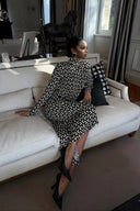 Exquisite Black And White Geometric Print Asymmetrical Maxi Dress
