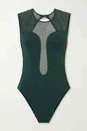 Unique Backless Mesh-Trim One-Piece Swimsuit