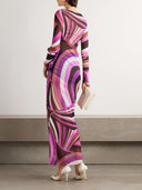 Retro Abstract Mesh Print Sheer Maxi Dress
