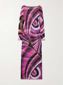 Retro Abstract Mesh Print Sheer Maxi Dress
