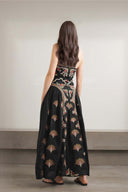 Retro Pleated Print Linen Backless Maxi Dress