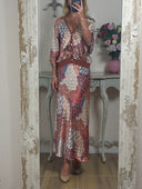 Elegant Vintage Satin Floral Print Fishtail Skirt