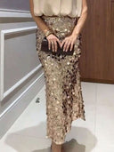 Elegant Sleeveless Blouse & Sequin Midi Skirt Two-Piece Set