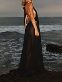 Elegant Deep V-neck Pleated Flowing Chiffon Maxi Dress