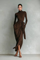 High Neck Lace-Up Side Slit Dress