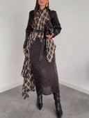 Elegant Asymmetric Plaid Overlay Top & Slim Midi Skirt Two-Piece Set