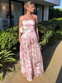 Elegant Swirl Vintage Print Drop Waist Maxi Dress