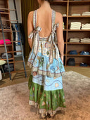 Unique Deep Sea Floral Print Tiered Irregular Midi Dress