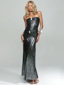 Elegant Strapless Pleated Party Maxi Dress