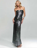 Elegant Strapless Pleated Party Maxi Dress