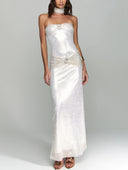 Elegant Strapless Pleated Party Maxi Dress