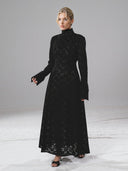 Elegant High-Neck Lace Slit Midi Dress