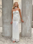 Elegant Strapless Pleated Party Maxi Dress