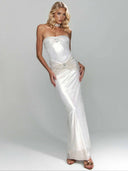 Elegant Strapless Pleated Party Maxi Dress