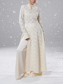 Elegant High-neck Lace Robe & Trousers Two-piece Set