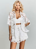 Elegant Lace Shirt & Shorts Two-Piece Set