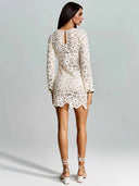 Casual White Embroidered Hollow-Out Mini Dress