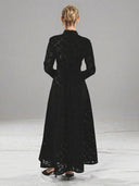Elegant High-Neck Lace Slit Midi Dress