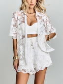 Elegant Lace Shirt & Shorts Two-Piece Set