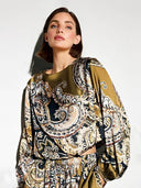 Exquisite Satin Paisley Print Elastic-Waist Wide-Leg Pants
