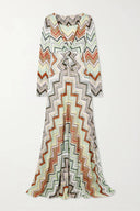 Bohemian Wave Print Crochet Maxi Dress