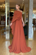Elegant One-Shoulder Chiffon Flowy Party Maxi Dress