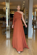Elegant One-Shoulder Chiffon Flowy Party Maxi Dress