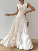 Exquisite Pleated Waist-Cinching Full-Skirt Gown Maxi Dress