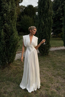 Exquisite V-Neck Waist-Cinching Slit Maxi Dress