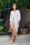 Elegant Pleated Satin Ombre Fringe Detailing Maxi Dress
