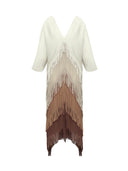 Elegant Pleated Satin Ombre Fringe Detailing Maxi Dress