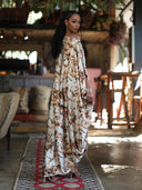Elegant One-Shoulder Floral Draped Ruched Maxi Dress
