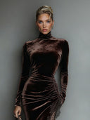 Elegant Lace-trimmed Drawstring Slit Maxi Dress