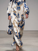Retro Off-shoulder Printed Satin Maxi Dress
