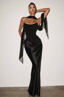 Pleated Design Scarf Maxi Dress