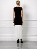 Elegant Floral Feather Tassel Boat Neck Pleated Maxi Dress