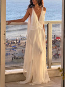 Exquisite V-neck Lace-trimmed Chiffon Maxi Dress
