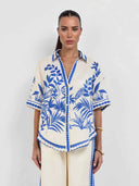 Exquisite Botanical Print Short-Sleeved Shirt