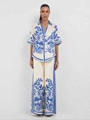 Exquisite Botanical Print Wide-leg Pants