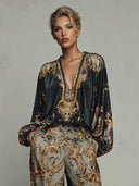 Retro Baroque Print High-Waisted Wide-Leg Pants