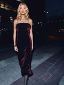 Elegant Velvet Fur Collar Maxi Dress