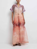Unique Palm Tree Double-layer Print Maxi Dress